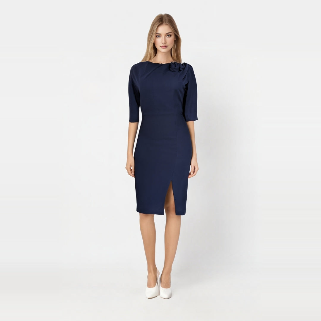 Navy Rose Petal Pencil Dress
