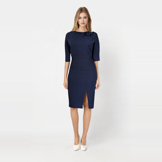 Navy Rose Petal Pencil Dress