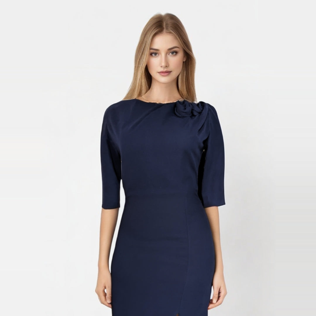 Navy Rose Petal Pencil Dress