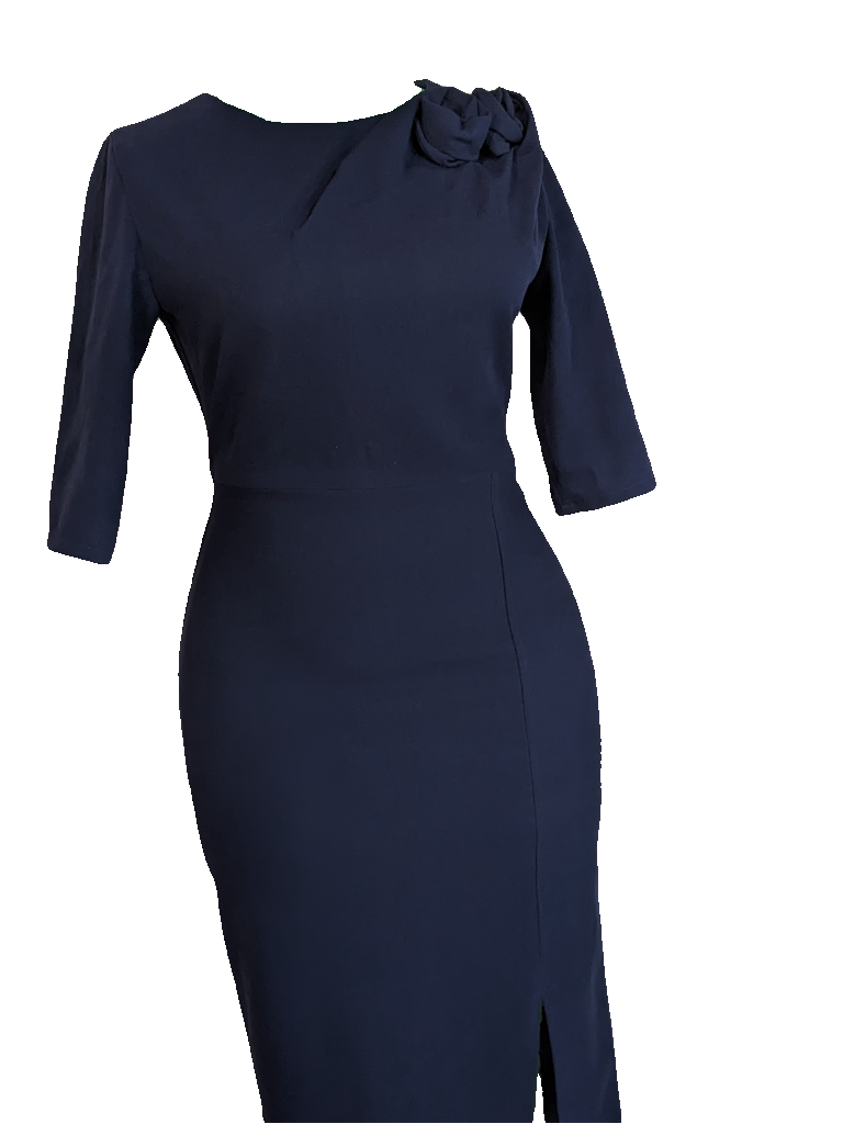 Navy Rose Petal Pencil Dress