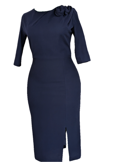 Navy Rose Petal Pencil Dress