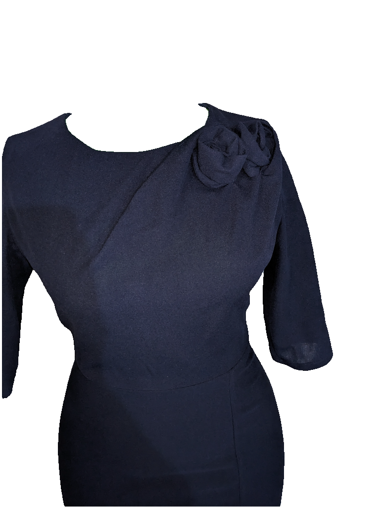 Navy Rose Petal Pencil Dress