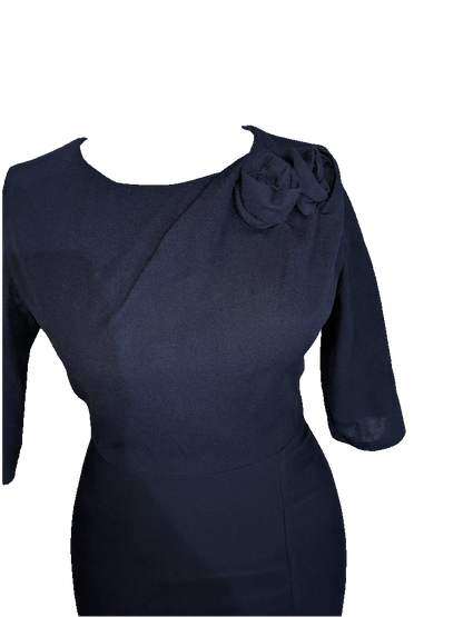 Navy Rose Petal Pencil Dress