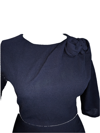 Navy Rose Petal Pencil Dress