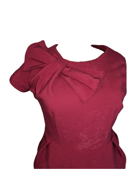 Maroon Bow Pleat Dress