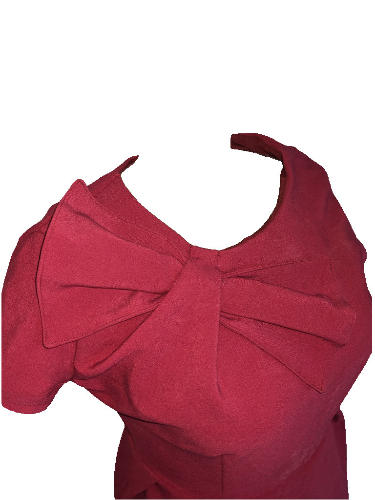 Maroon Bow Pleat Dress