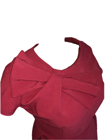 Maroon Bow Pleat Dress