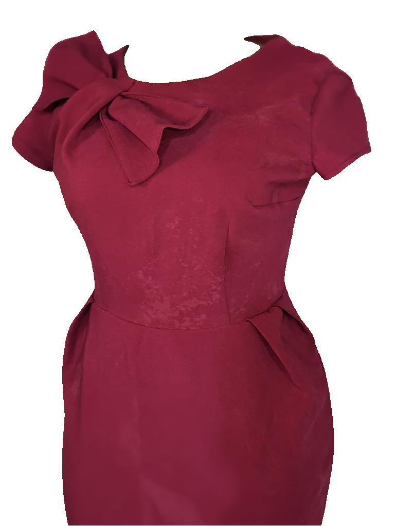 Maroon Bow Pleat Dress