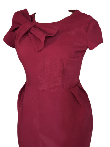 Maroon Bow Pleat Dress